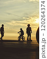 Skateboarding Silhouette Extreme Skatepark Images Orange Sunlight Youth Culture Enjoy Sports Vacation Skateboard 120264374