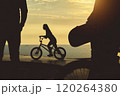 Skateboarding and BMX bike Silhouette Extreme Skatepark Images Orange Sunlight Youth Culture Enjoy Sports Vacation Skateboard 120264380