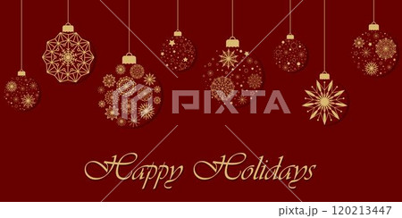 Holiday banner with Christmas balls and text Happy Holidays 120213447