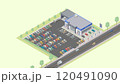 アイソメトリック図法で描いた中古車販売店のイメージ（緑地） 120491090