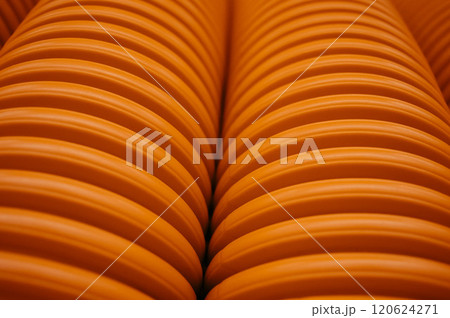 abstract background with striped tube corrugated orange red white. High quality photo 120624271