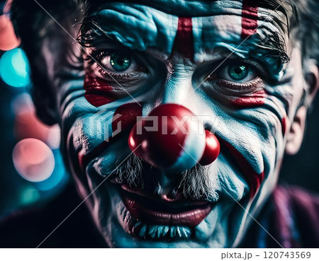 Close-Up of Clowns Face. Generative AI 120743569