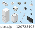 アイソメトリック図法で描いた家庭用電気製品のイラスト14点セット 120728408