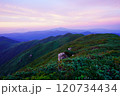 朝日連峰の以東岳山頂からの鳥海山・月山・葉山 120734434