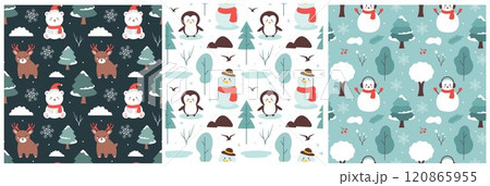 Charming Winter Seamless Pattern Design Featuring Decorative Elements in a Hand Drawn Cartoon Style Illustration Template 120865955