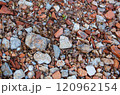 Stones of different colors. Coarse texture. Material for construction. Cobbles of different sizes. 120962154