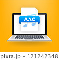 Aac file playing on a laptop computer, audio file format concept 121242348