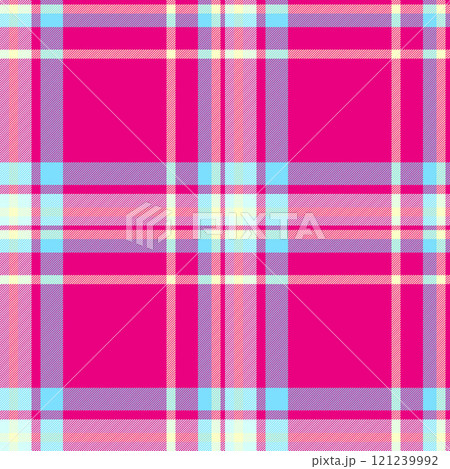 Home vector check fabric, full tartan background textile. Jersey texture pattern seamless plaid in mexican pink and cyan colors. 121239992