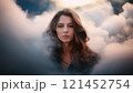 Dreamy portrait of beautiful young woman in clouds, generative ai 121452754