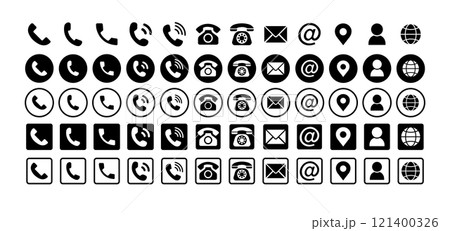 Black Unique style contact icon set isolated on white background. Web vector set. Phone icon illustration eps 10 121400326