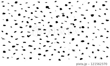 Abstract white background with black spots drawn by hand, pattern with black prints drawn in ink, imitation of snowfall, grunge style, New Year texture for print, wrapping paper, design, gift 121562370