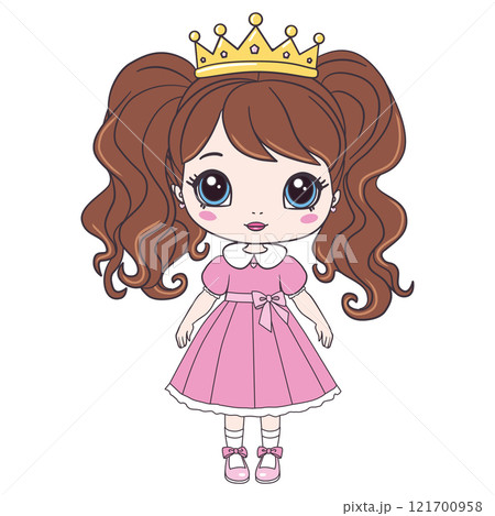 Hand drawn beautiful, cute, romantic redhead curly girl with freckles on the background with words Princess. Vector illustration. 121700958