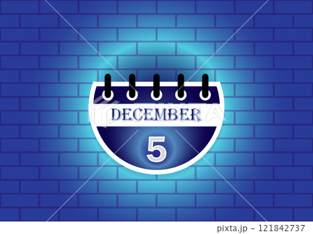 December 5th calendar page against a blue brick wall background. A simple, clean design ideal for scheduling or event reminders. 121842737