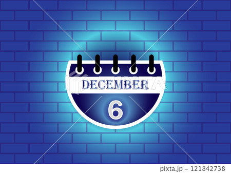 December 6th on a calendar, illustrated against a blue brick wall background. A simple reminder for scheduling or planning. 121842738