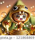 Adorable Figurine in Golden Snake Costume Surrounded with Generative AI. 121868869