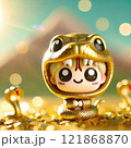 Adorable Figurine in Golden Snake Costume Surrounded with Generative AI. 121868870