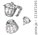 Italian moka cartoon disassembled into elements, traditional espresso hand drawn. Vector illustration 121872265