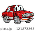 Cartoon funny red car. vector illustration 121872268