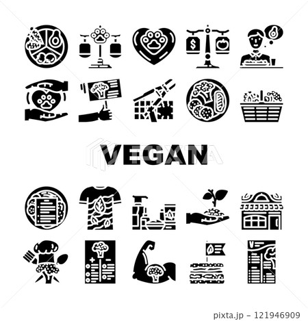 vegan plant based cruelty free icons set vector 121946909