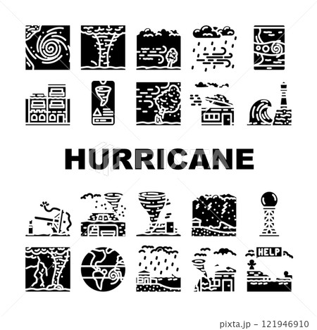 hurricane cyclone storm wind icons set vector 121946910