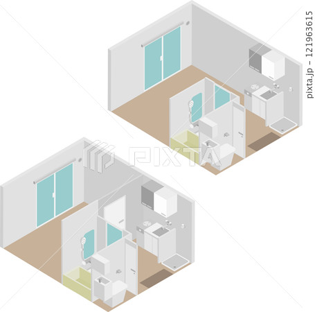 アイソメトリックなワンルームと1Kの間取りイメージ素材 121963615