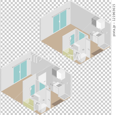 アイソメトリックなワンルームと1Kの間取りイメージ素材 121963615