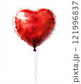 Red heart balloon floating against a white background symbolizes love 121996837