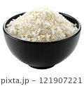 Rice in black bowl Isolated on white background PNG transparent clipart. 121907221