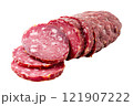 Salami Isolated on white background PNG transparent clipart. 121907222