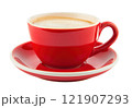 Red cup of coffee Isolated on white background PNG transparent clipart. 121907293