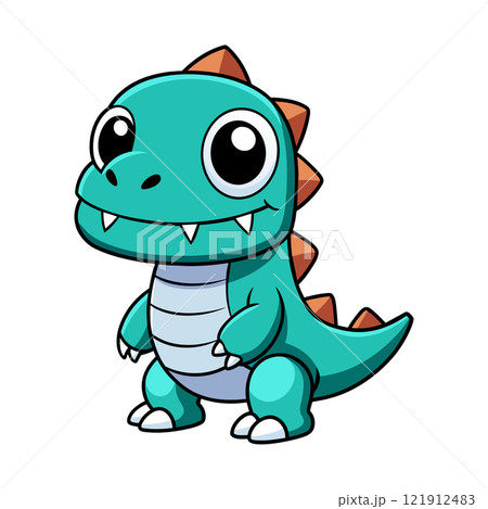 Fantasy Dino Icon Vector: Capture Children's Imagination with a Cute and Smiling T-Rex Illustration 121912483