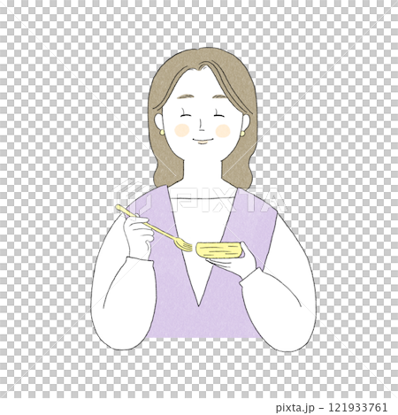 Woman holding a fork illustration 121933761