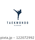 black silhouette design of martial art sport logo taekwondo karate with simple minimalist concept of sports branch template 122072992