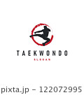 black silhouette design of martial art sport logo taekwondo karate with simple minimalist concept of sports branch template 122072995