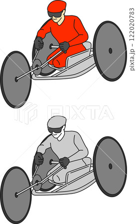 競技用車いすでレースをするパラアスリートのイラストセット 122020783