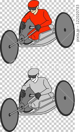 競技用車いすでレースをするパラアスリートのイラストセット 122020783