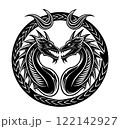 tribal silhouette of Dragons in circle 122142927