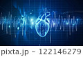 Heart wave technology background Shows the rhythm of the heart that is pumping. dark blue background with a grid, 122146279