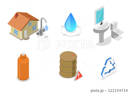 3D Isometric Flat  Illustration of Water Conservation, Rainwater Collection for Resource-Saving 122154714