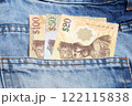 Brunei dollar in the pocket of blue jeans 122115838