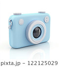 sleek cartoon style camera in pastel blue, perfect for capturing memories. Its charming design adds playful touch to photography 122125029