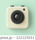 minimal camera icon with matte finish, featuring round lens and simple design, perfect for modern aesthetics 122125031