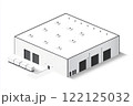 Modern industrial storage warehouse with flat roof and loading docks 122125032