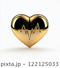 sleek metallic gold heart icon with heartbeat line, symbolizing love and vitality 122125033