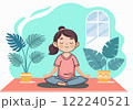 little girl doing yoga, meditating in lotus pose 122240521