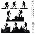 Set of Hiking Silhouettes of tourists and adventurers. 122271428