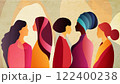 Group silhouette of multicultural women. Empowerment -equality - inclusion -  Diversity - or girl power concept. International women s day. Grunge texture background 122400238