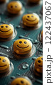 A group of yellow pills with smiling faces on them. Happiness concept 122437067