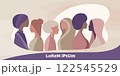 Group silhouette of six multicultural women standing together. International women s day. Empowerment Diversity - inclusion - equality - or girl power or concept. Banner copy space 122545529