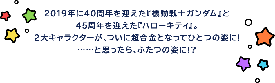 2019年に40周年を迎えた『機動戦士ガンダム』と45周年を迎えた『ハローキティ』。２大キャラクターが、ついに超合金となってひとつの姿に!……と思ったら、ふたつの姿に!?